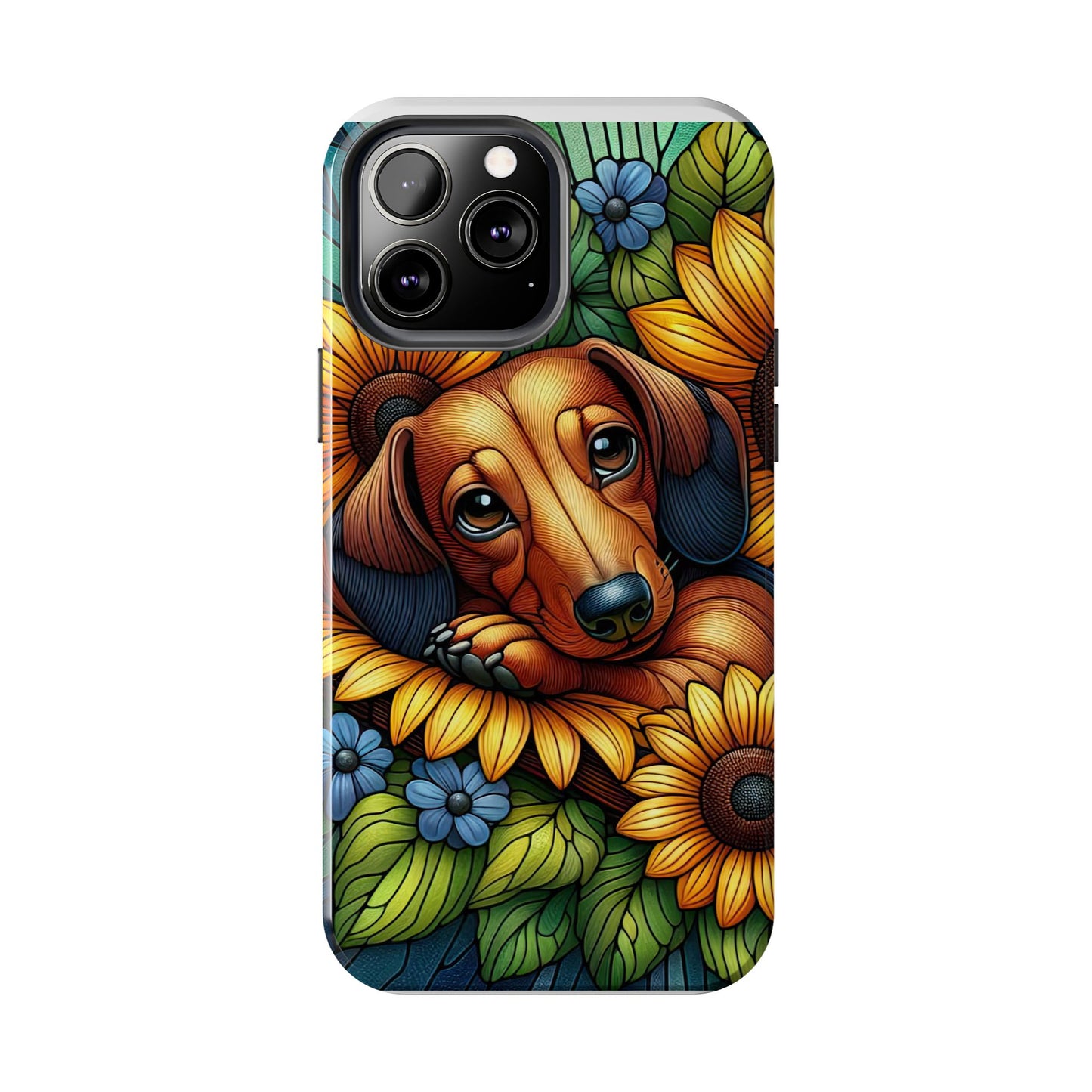 Cute Dachshund Phone Case Dog Lover Gift Tough Phone Cover Doxie Stained Glass