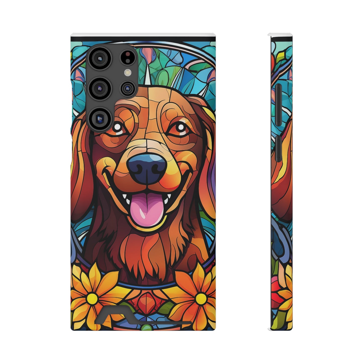 Stained Glass Dachshund Phone Case, Trendy Wallet Case for Dog Lovers, Cute Card Holder Cover