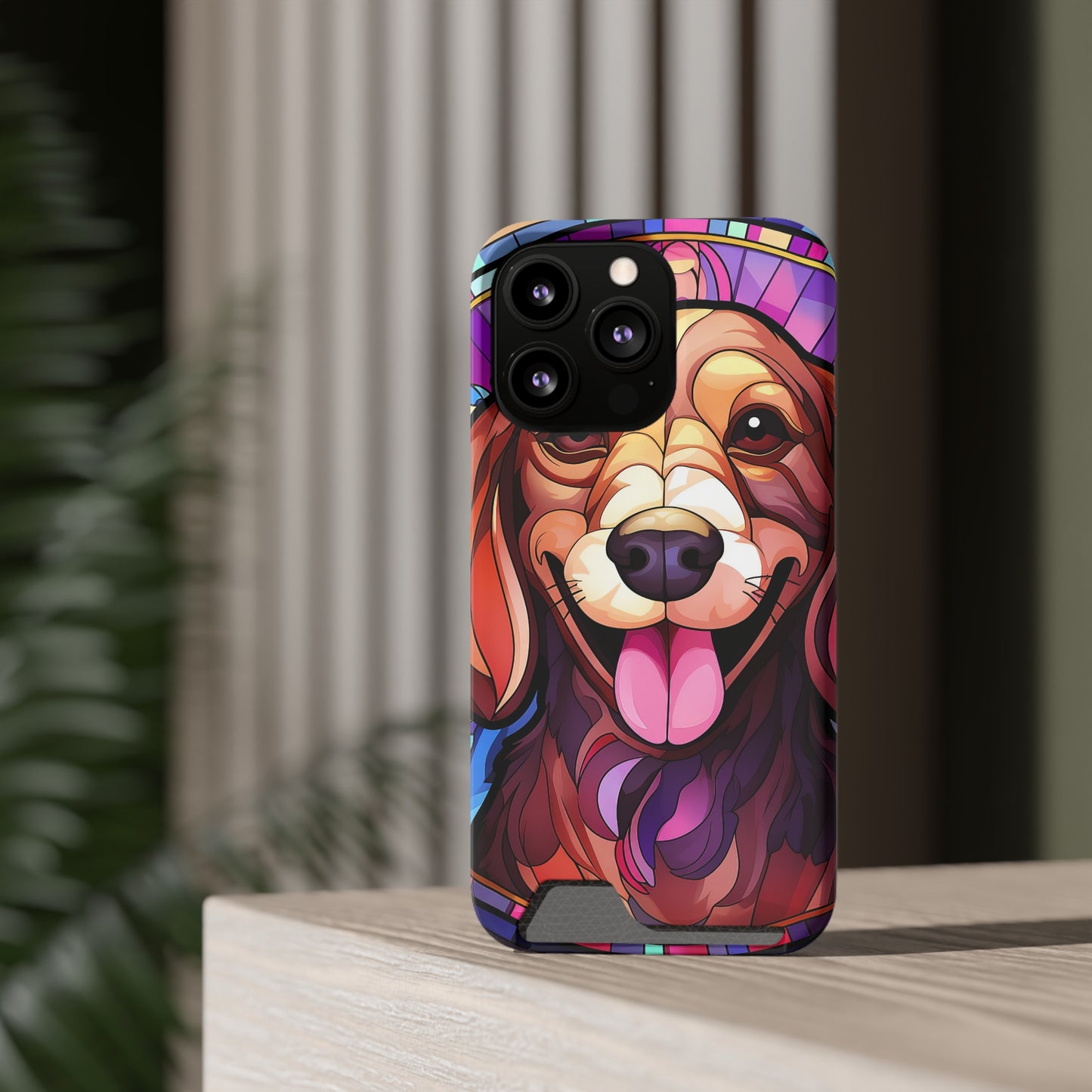 Stained Glass Dachshund Phone Case, Trendy Wallet Case for Dog Lovers, Cute Card Holder Cover