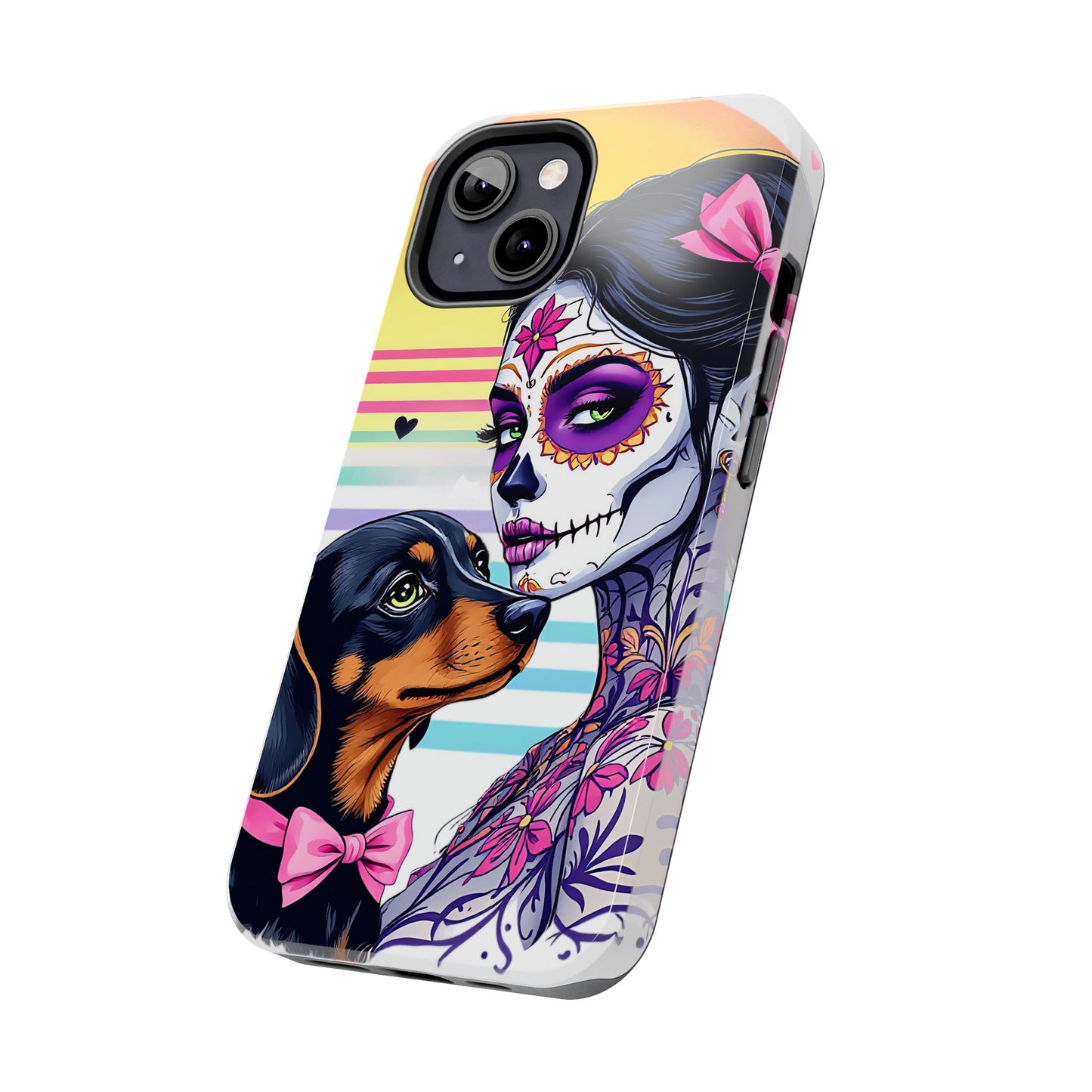 Cute Dachshund Phone Case Dog Lover Gift Tough Phone Cover Doxie Skull