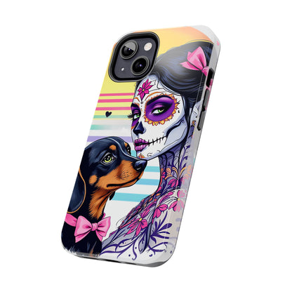 Cute Dachshund Phone Case Dog Lover Gift Tough Phone Cover Doxie Skull