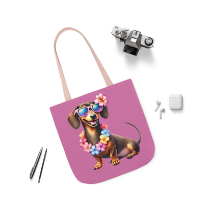 Dog Lover's Canvas Tote Bag - Fun Dachshund Design, Beach, Travel Pet Hawaii Lei