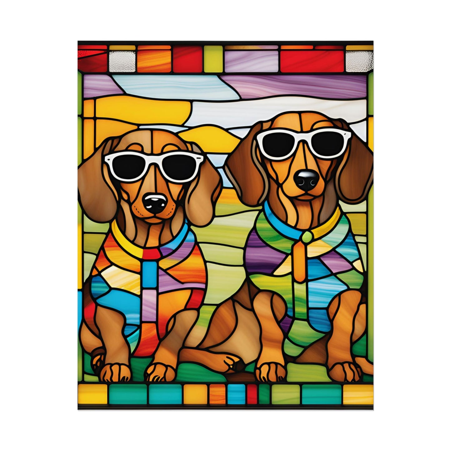 Stained Glass Print Dachshund Poster Dog Wall Art Animal Lover Blacklight Kids Room Decoration