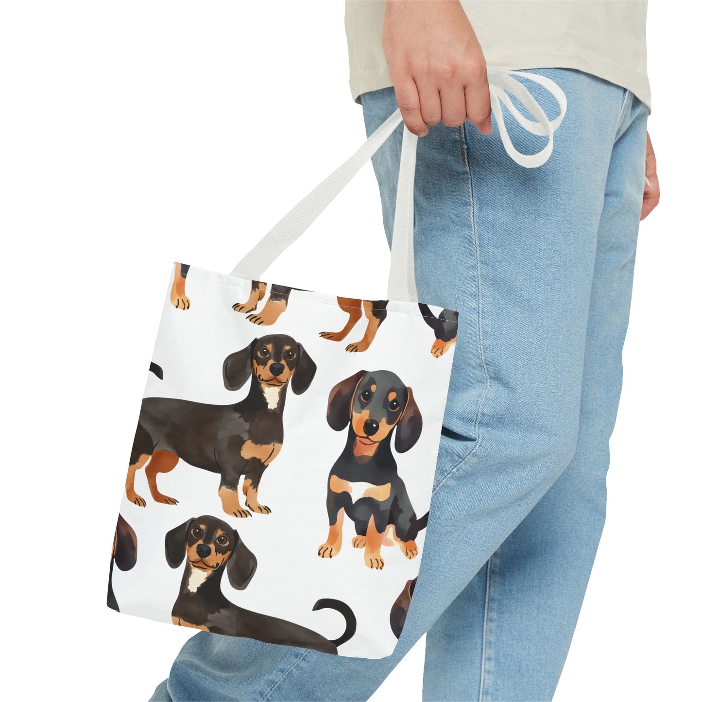 Black and Tan Dachshund Puppy Tote Bag Bright and Cheerful Weiner Doxie Patterned