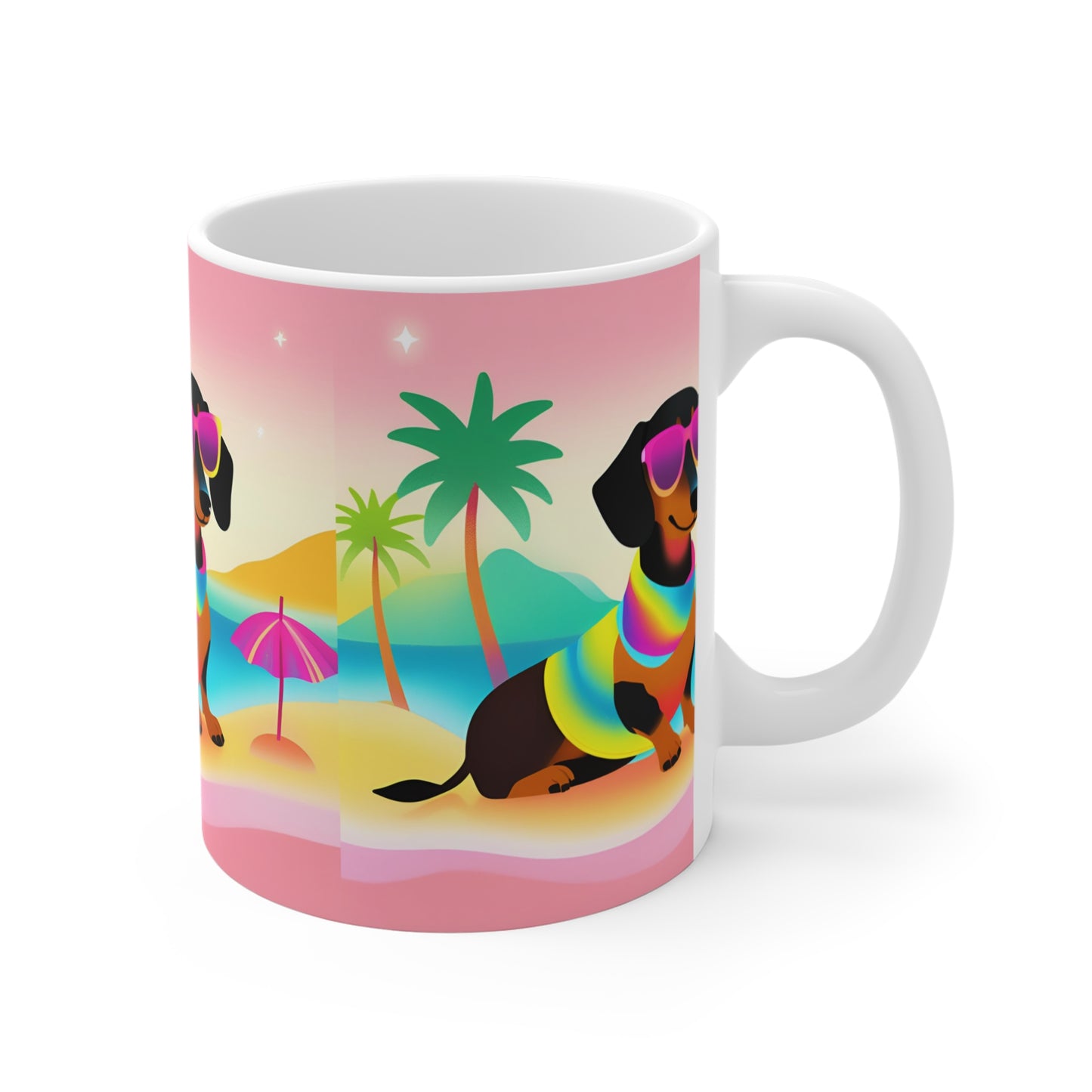 Neon Summer Dachshund Mug, Cute Dog Lover Gift, Fun Coffee Cup Weiner Dog