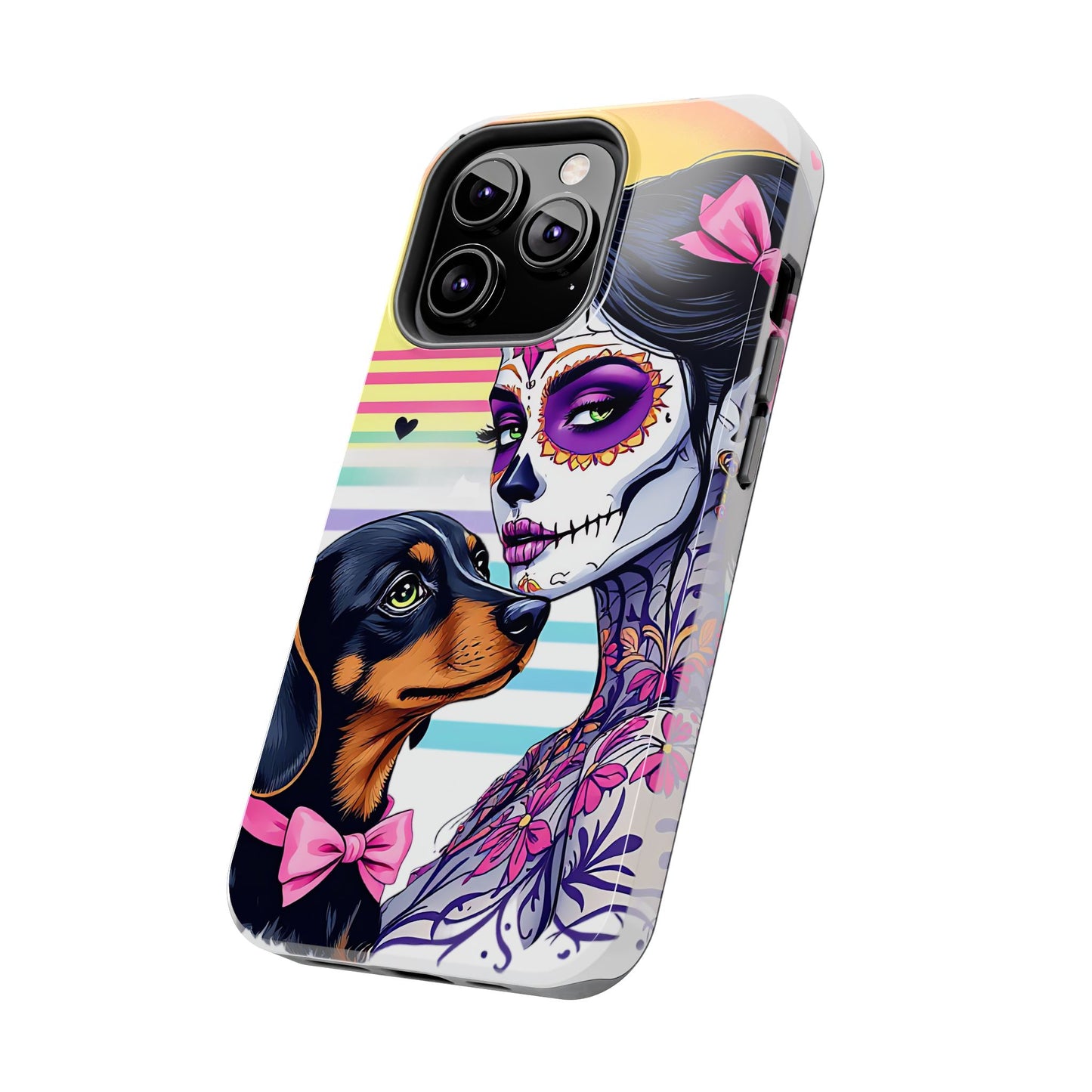 Cute Dachshund Phone Case Dog Lover Gift Tough Phone Cover Doxie Skull