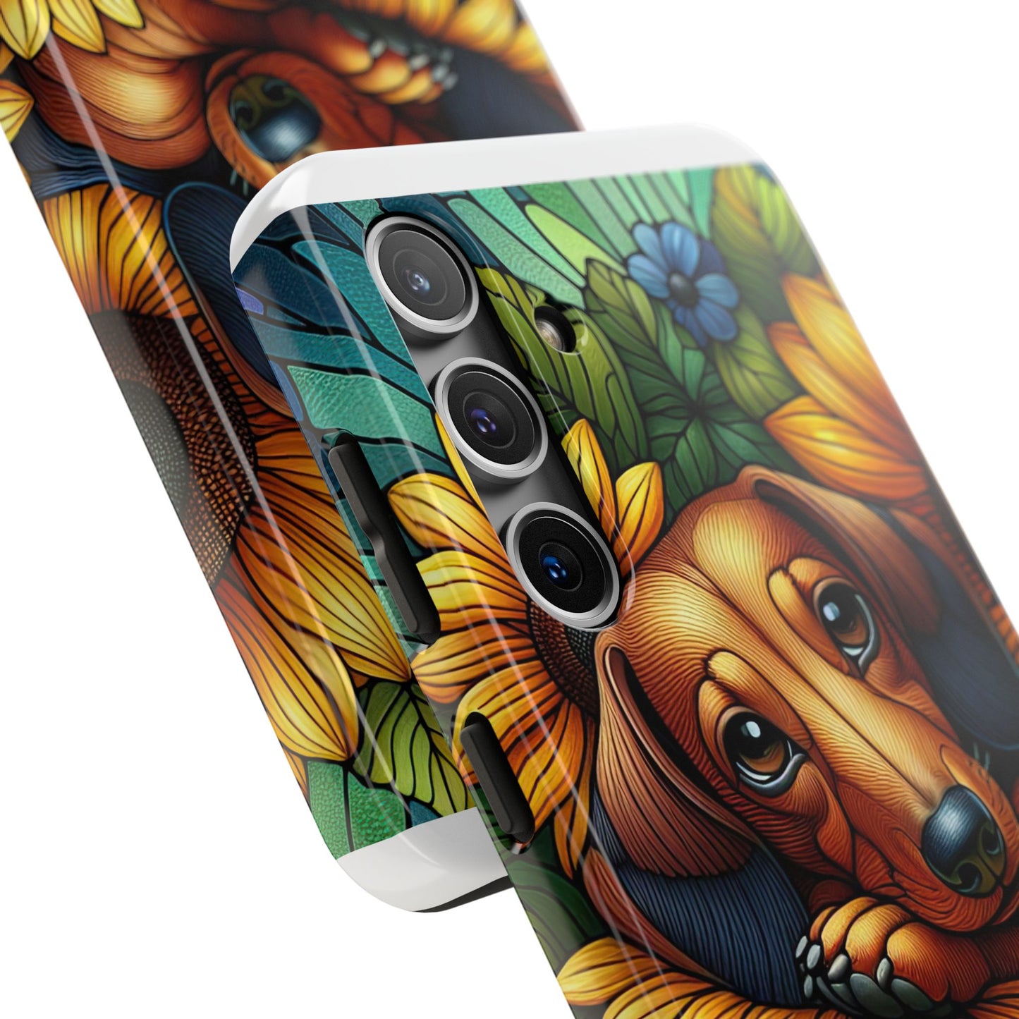 Cute Dachshund Phone Case Dog Lover Gift Tough Phone Cover Doxie Stained Glass