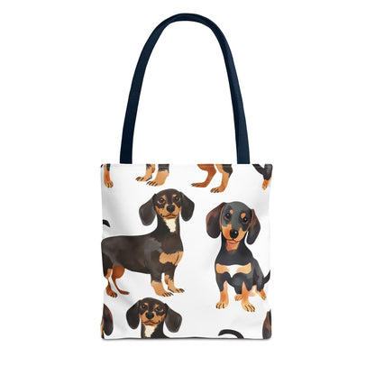 Black and Tan Dachshund Puppy Tote Bag Bright and Cheerful Weiner Doxie Patterned