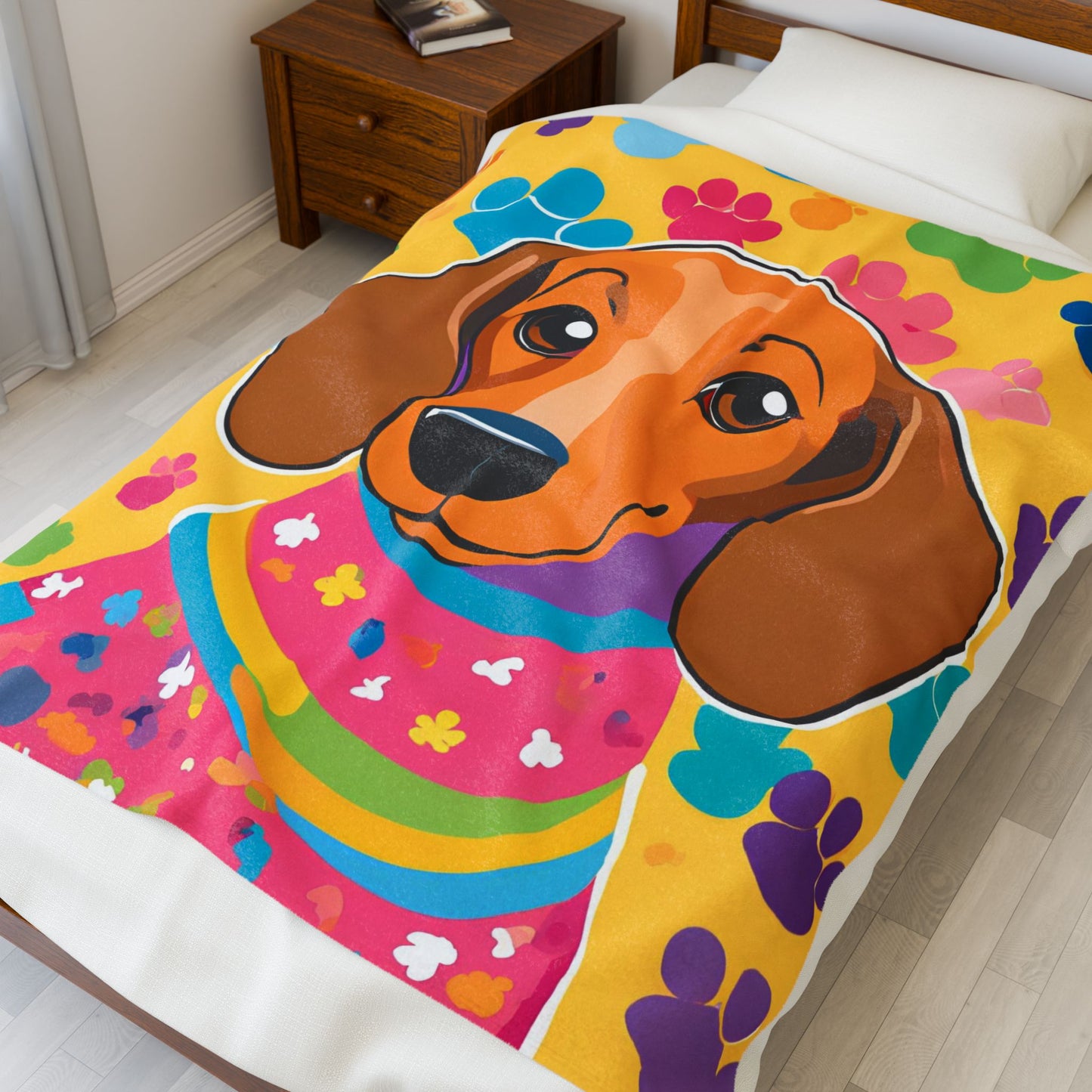 Vibrant Dachshund Blanket, Cozy Throw, Dog Lover Gift, Animal Print Bedding, Weiner Dog