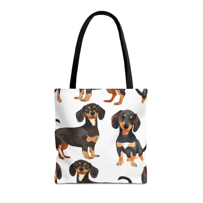 Black and Tan Dachshund Puppy Tote Bag Bright and Cheerful Weiner Doxie Patterned
