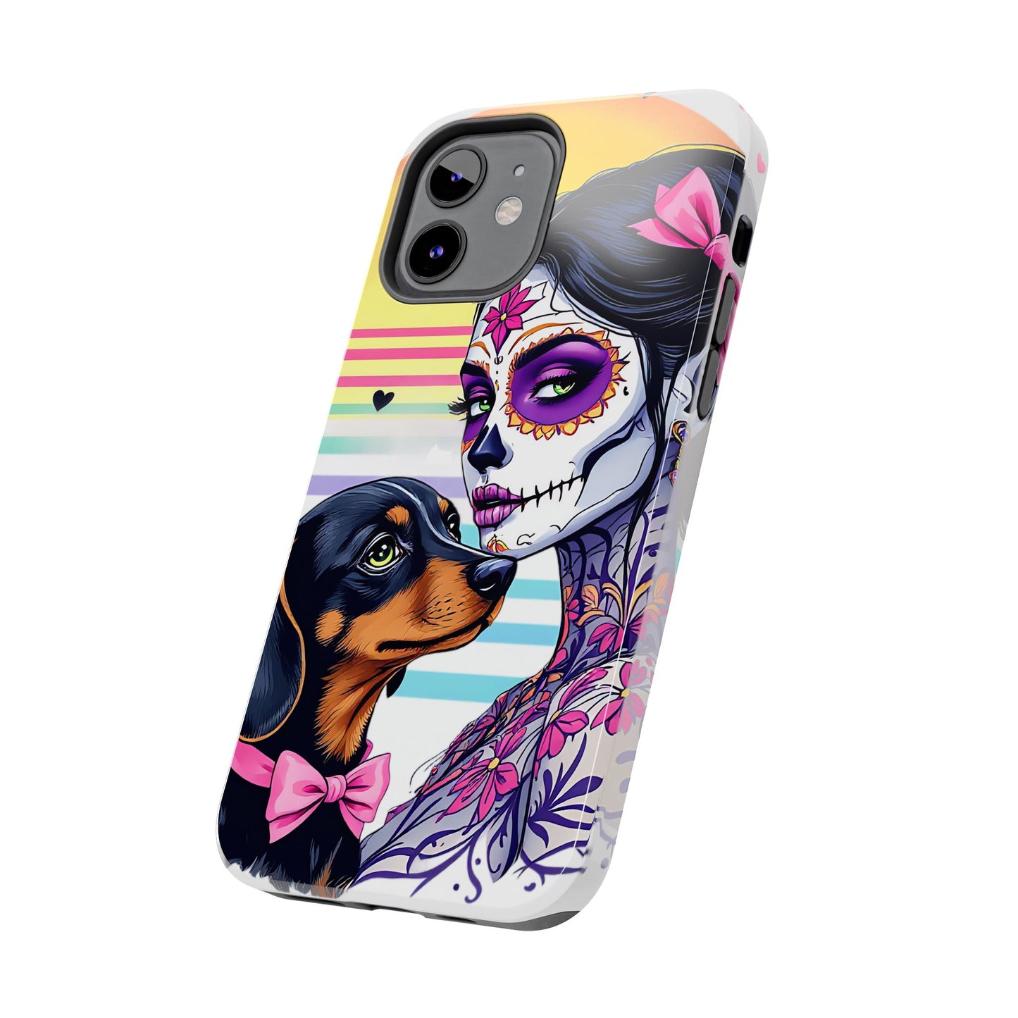 Cute Dachshund Phone Case Dog Lover Gift Tough Phone Cover Doxie Skull