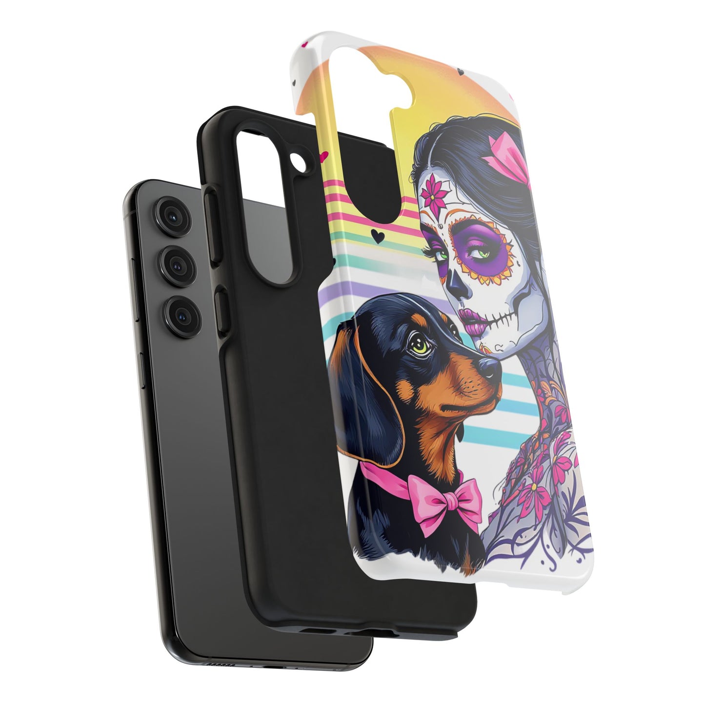 Cute Dachshund Phone Case Dog Lover Gift Tough Phone Cover Doxie Skull
