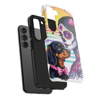 Cute Dachshund Phone Case Dog Lover Gift Tough Phone Cover Doxie Skull