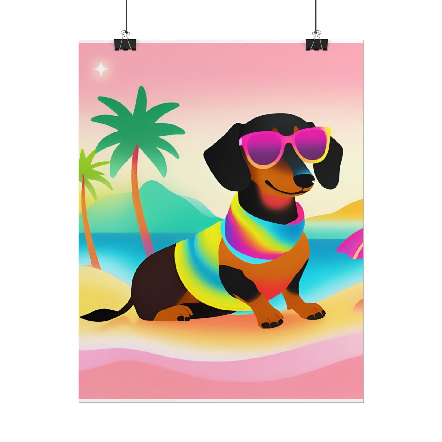 Neon Dachshund Poster Dog Wall Art Animal Lover Kids Room Decoration Girls Weiner Dog
