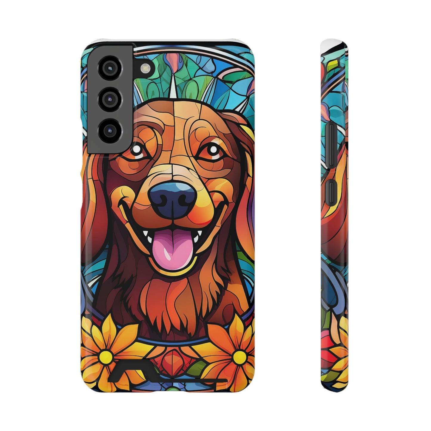 Stained Glass Dachshund Phone Case, Trendy Wallet Case for Dog Lovers, Cute Card Holder Cover