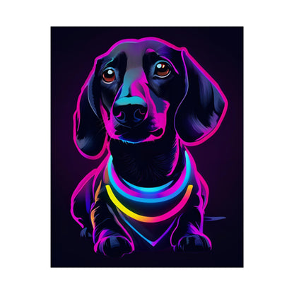 Neon Dachshund Poster Dog Wall Art Print, Animal Lover Blacklight Kids Room Decoration