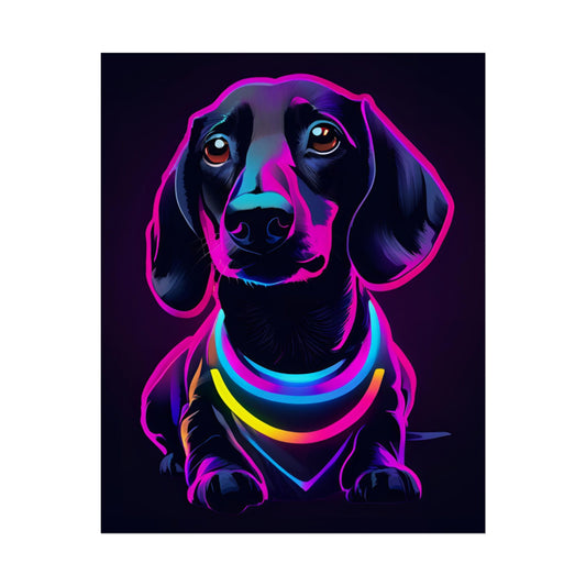 Neon Dachshund Poster Dog Wall Art Print, Animal Lover Blacklight Kids Room Decoration