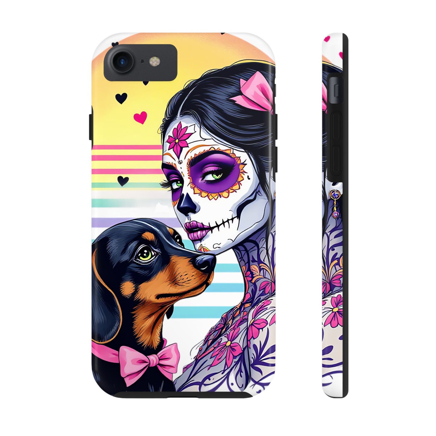 Cute Dachshund Phone Case Dog Lover Gift Tough Phone Cover Doxie Skull
