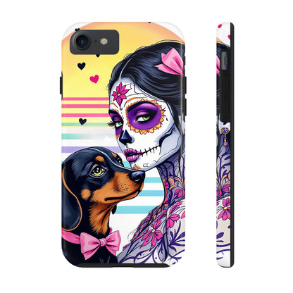 Cute Dachshund Phone Case Dog Lover Gift Tough Phone Cover Doxie Skull