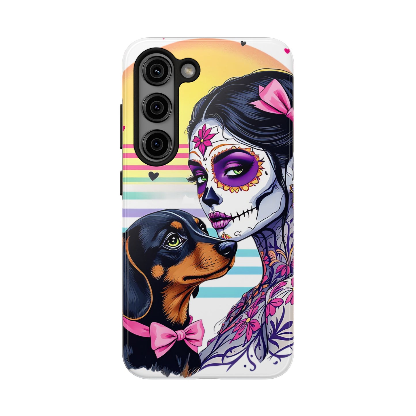Cute Dachshund Phone Case Dog Lover Gift Tough Phone Cover Doxie Skull