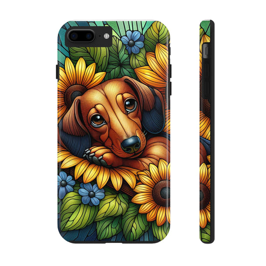 Cute Dachshund Phone Case Dog Lover Gift Tough Phone Cover Doxie Stained Glass