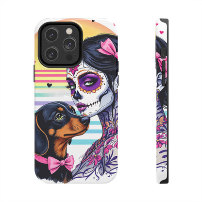 Cute Dachshund Phone Case Dog Lover Gift Tough Phone Cover Doxie Skull