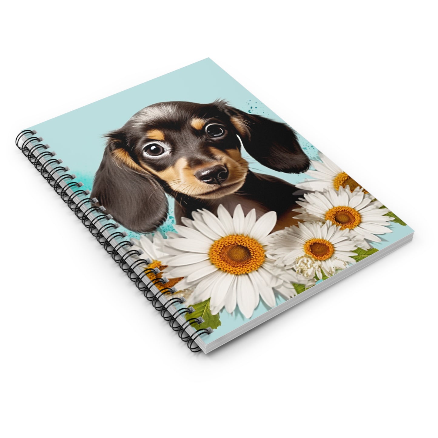 Puppy Dachshund Spiral Notebook - Ruled Line, Cute Dog Journal, Pet Lover Notepad, Lined Writing Pad Black and Tan Doxie Mom