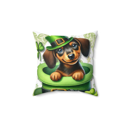 Lucky Puppy Plush Pillow St. Patrick's Day Decor Pet Lover Gift Dachshund Patty