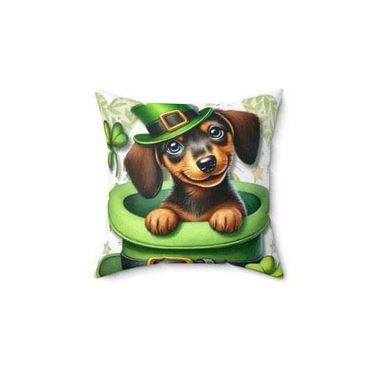 Lucky Puppy Plush Pillow St. Patrick's Day Decor Pet Lover Gift Dachshund Patty