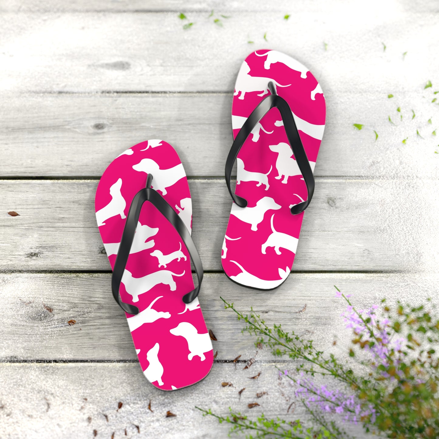 Pink Dachshund Weiner Dog Patterned Flip Flop Sandals