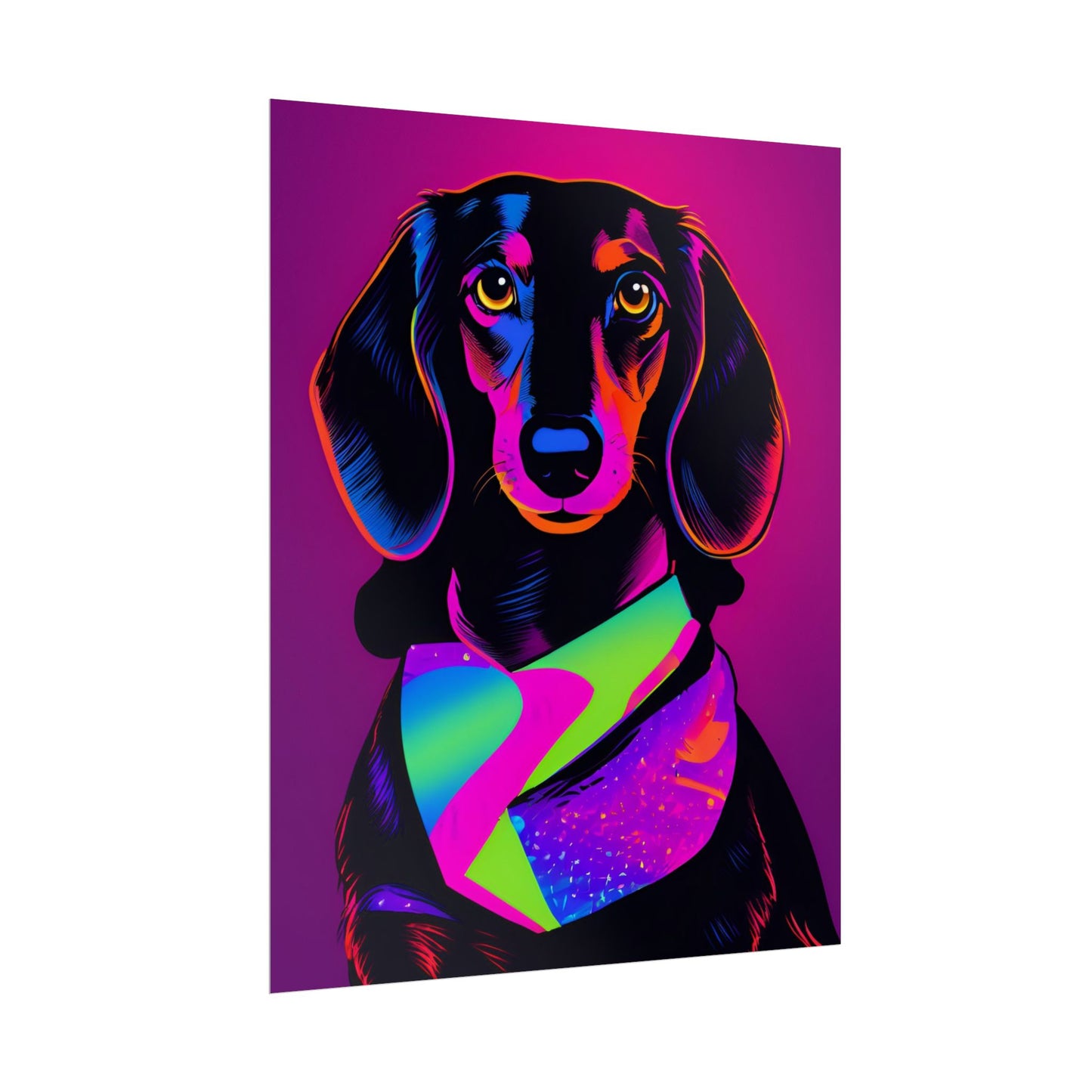 Neon Dachshund Poster Dog Wall Art Print, Animal Lover Blacklight Kids Room Decoration