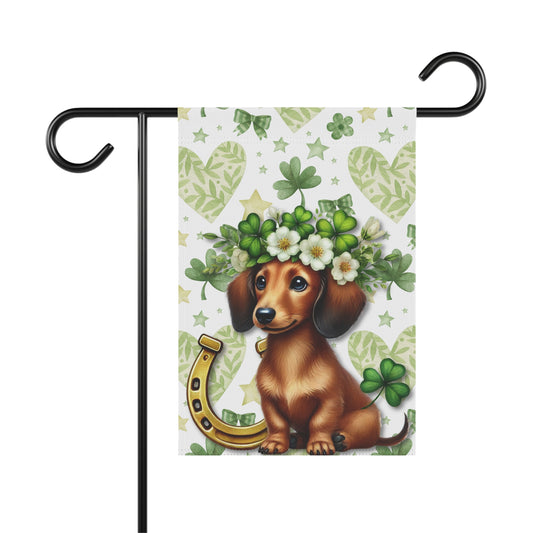 St Patricks Spring Garden Flag Dog Mom Banner Home Decor Dachshund Patty Day