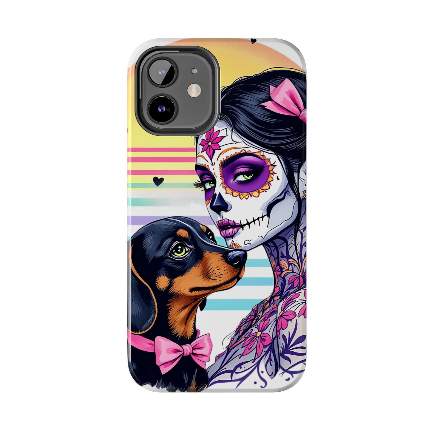 Cute Dachshund Phone Case Dog Lover Gift Tough Phone Cover Doxie Skull