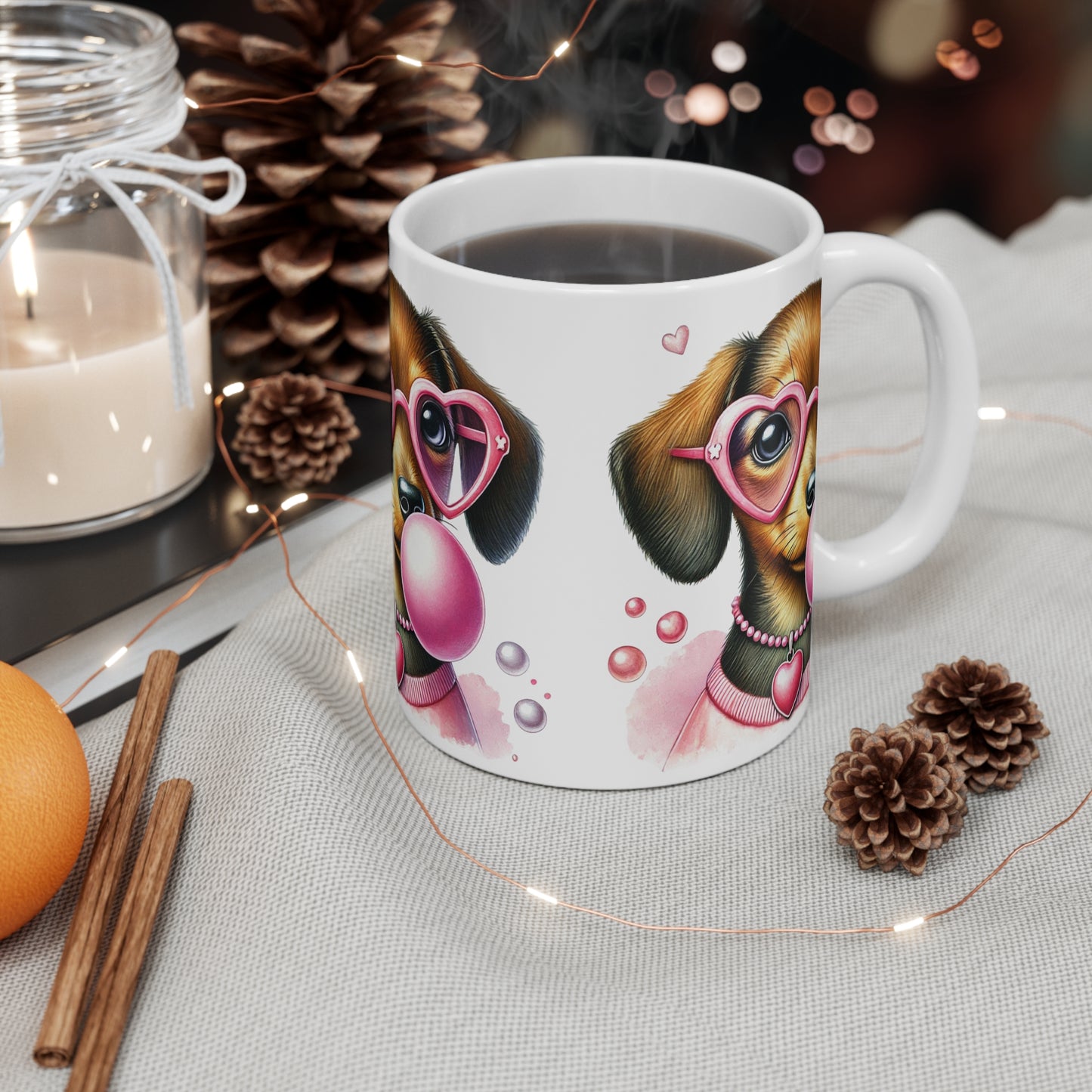 Pink Dachshund Mug Cute Dog Lover Gift, Fun Coffee Cup Weiner Dog