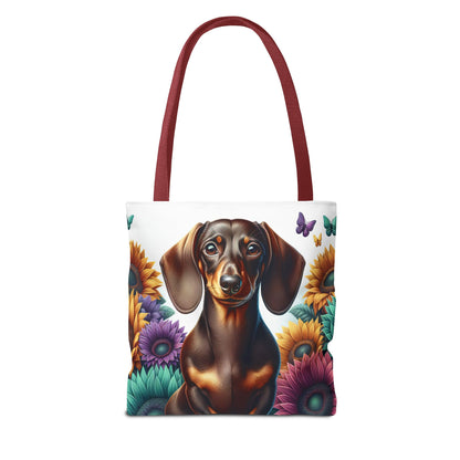 Brilliant Color Black and Tan Dachshund Puppy Tote Bag Bright and Cheerful Weiner Doxie