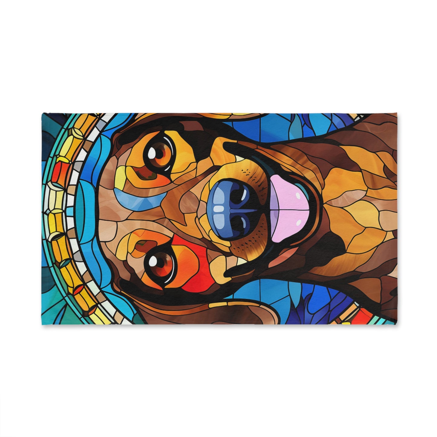 Stained Glass Dachshund Hand Towel, Cute Pet Bathroom Decor, Weiner Dog Tea Towel, Animal Lover Gift