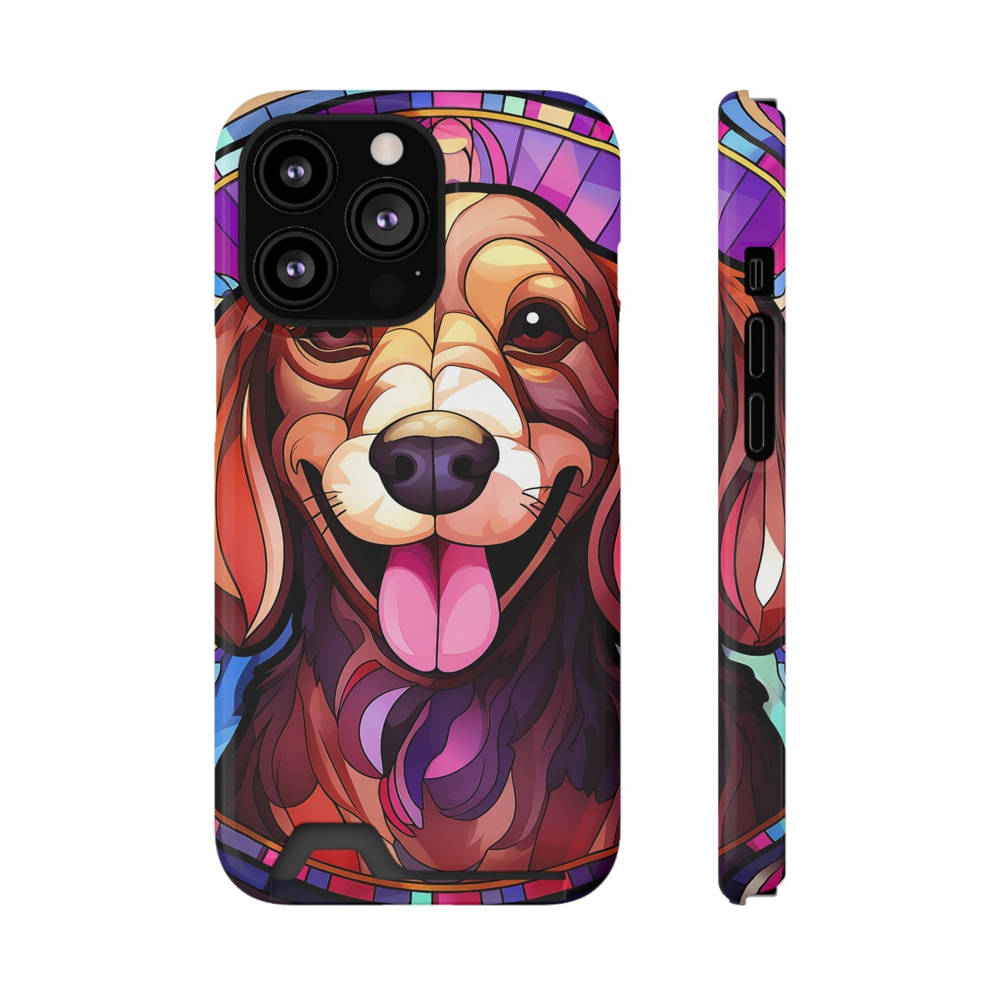 Stained Glass Dachshund Phone Case, Trendy Wallet Case for Dog Lovers, Cute Card Holder Cover