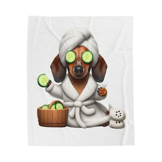 Cozy Weiner Dog Just Chillin' in My Bathrobe Dachshund Velveteen Plush Blanket