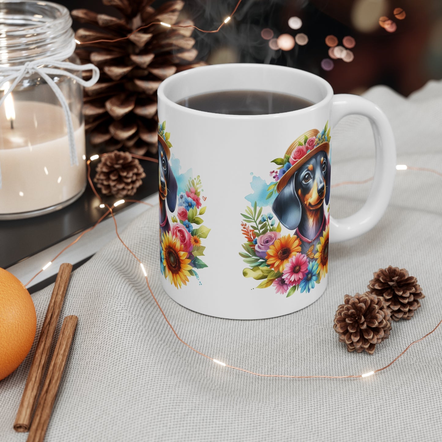 Gorgeous Floral Dachshund Mug Cute Dog Lover Gift, Fun Coffee Cup Weiner Dog