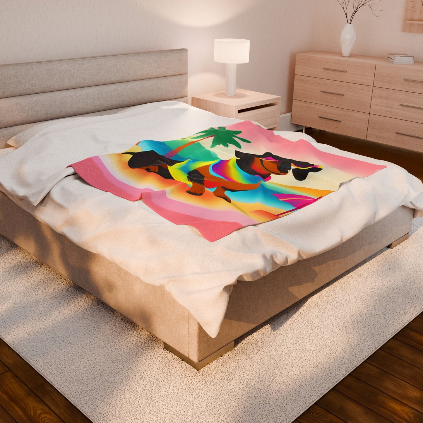 Vibrant Summer Dachshund Blanket, Cozy Throw, Dog Lover Gift, Animal Print Bedding, Weiner Dog