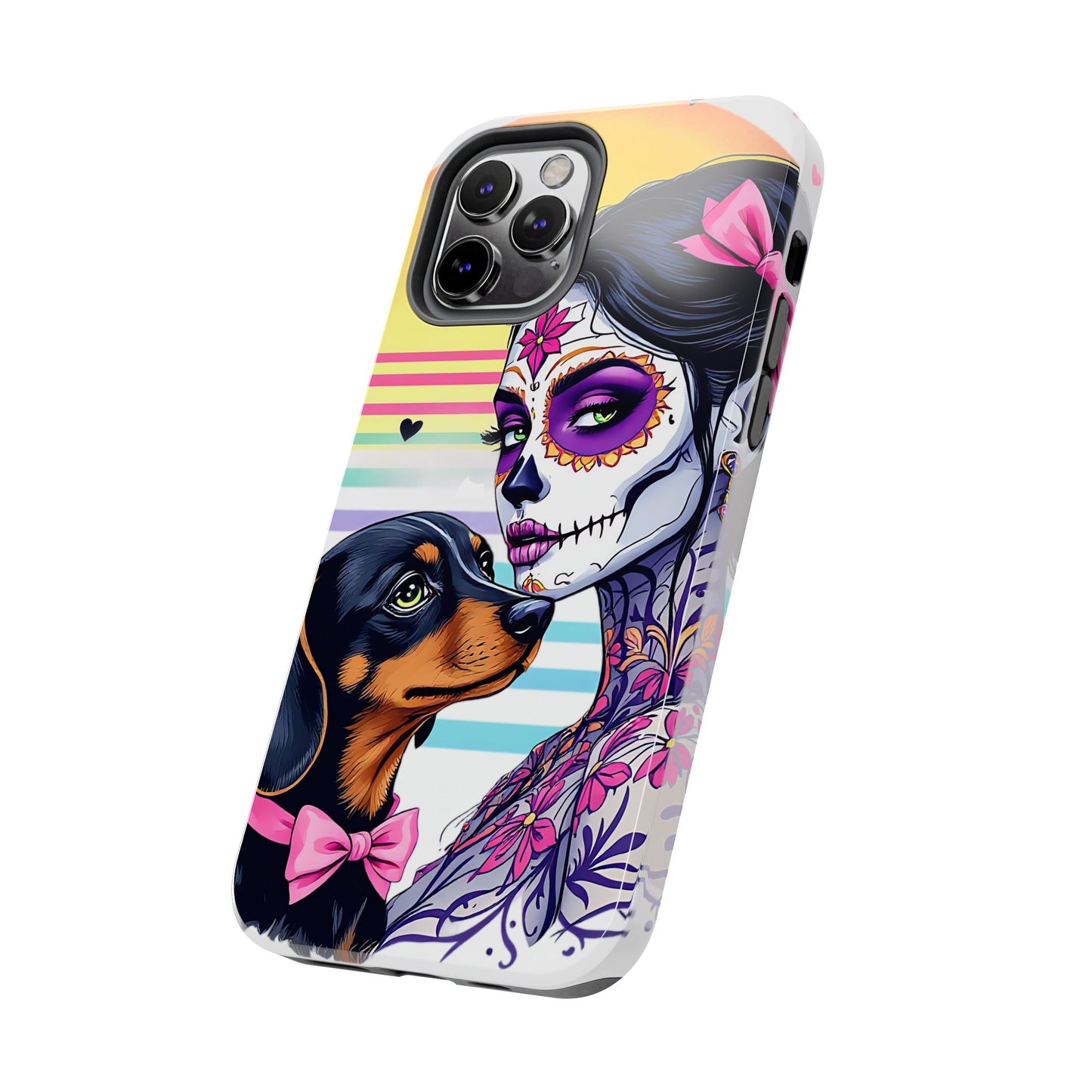 Cute Dachshund Phone Case Dog Lover Gift Tough Phone Cover Doxie Skull