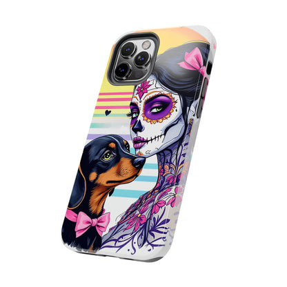 Cute Dachshund Phone Case Dog Lover Gift Tough Phone Cover Doxie Skull