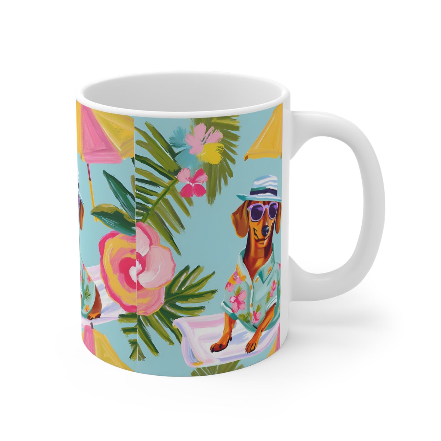 Summer Dachshund Mug, Cute Dog Lover Gift, Fun Coffee Cup Weiner Dog