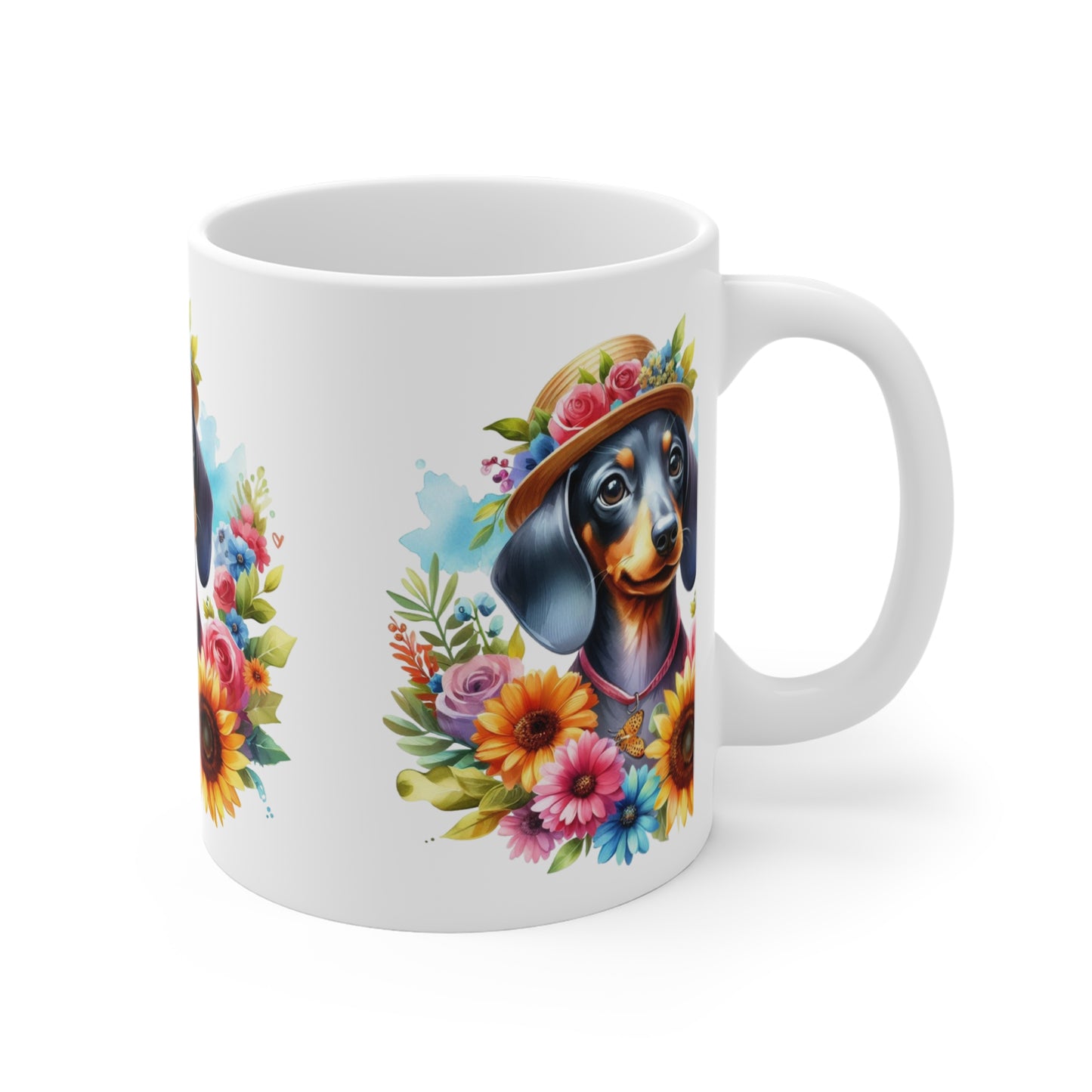 Gorgeous Floral Dachshund Mug Cute Dog Lover Gift, Fun Coffee Cup Weiner Dog