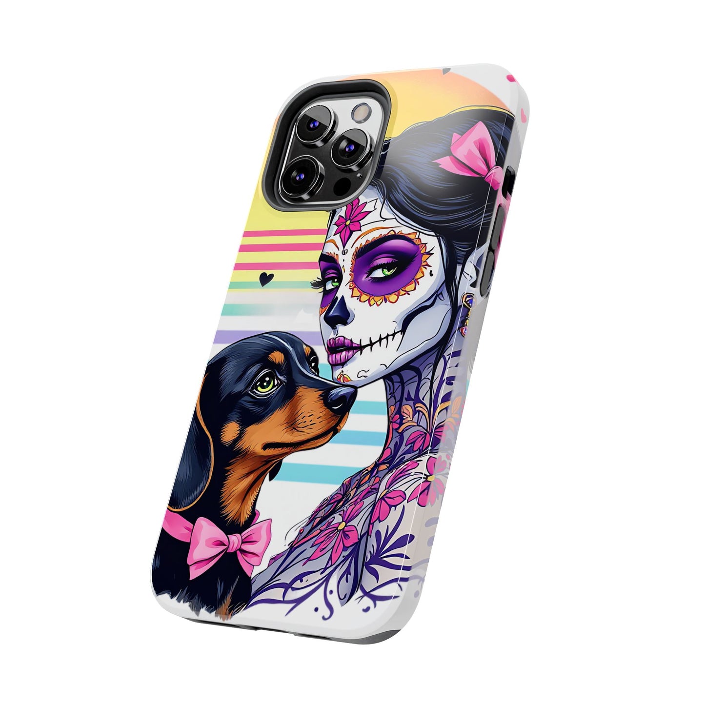 Cute Dachshund Phone Case Dog Lover Gift Tough Phone Cover Doxie Skull