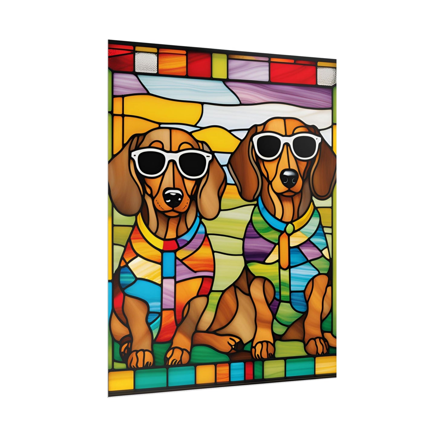Stained Glass Print Dachshund Poster Dog Wall Art Animal Lover Blacklight Kids Room Decoration