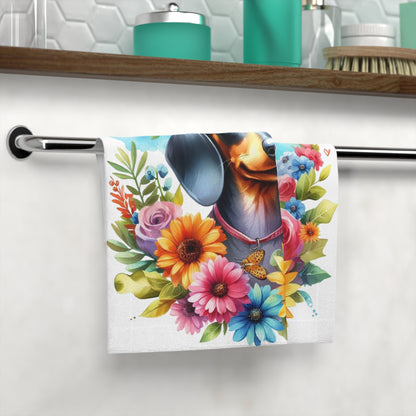 Floral Dachshund Face Towel, Dog Lover Gift, Pet Accessory, Bathroom Décor,