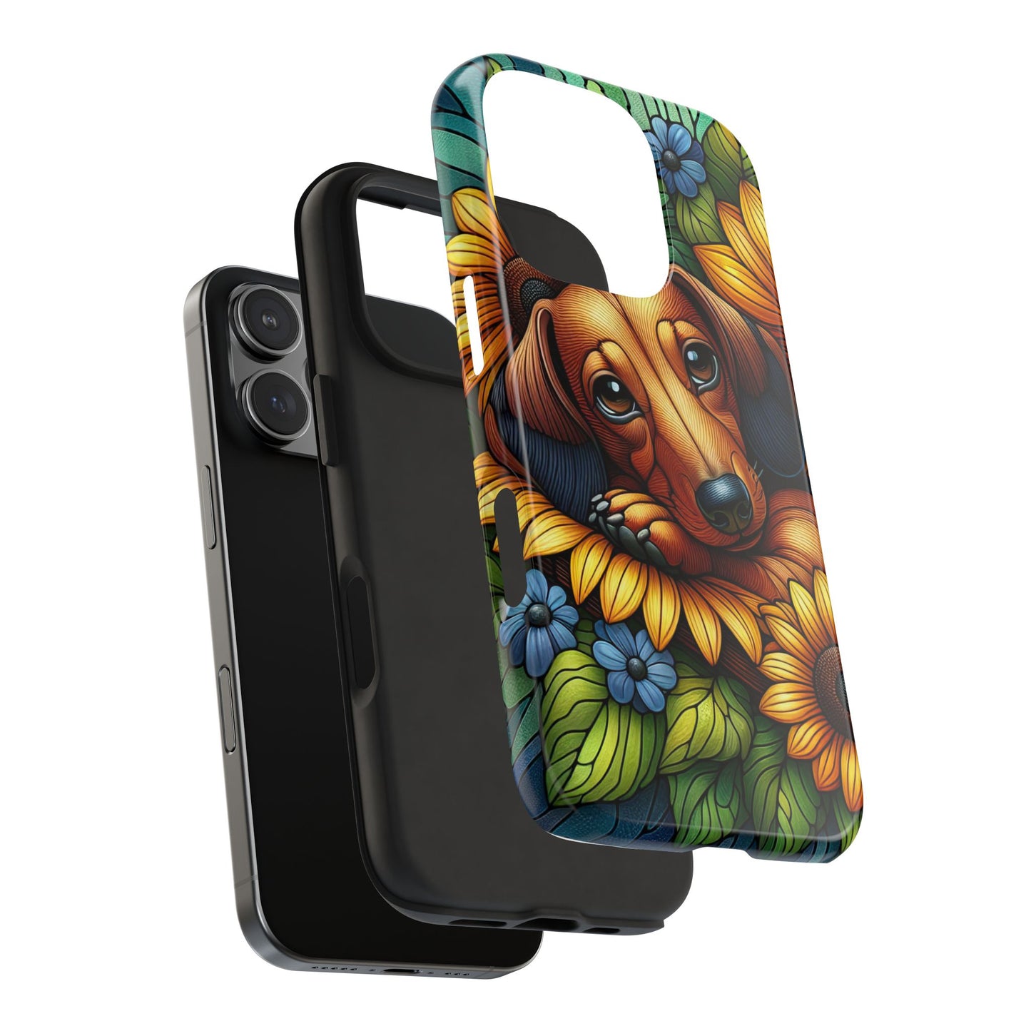 Cute Dachshund Phone Case Dog Lover Gift Tough Phone Cover Doxie Stained Glass