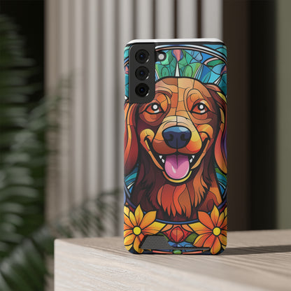 Stained Glass Dachshund Phone Case, Trendy Wallet Case for Dog Lovers, Cute Card Holder Cover