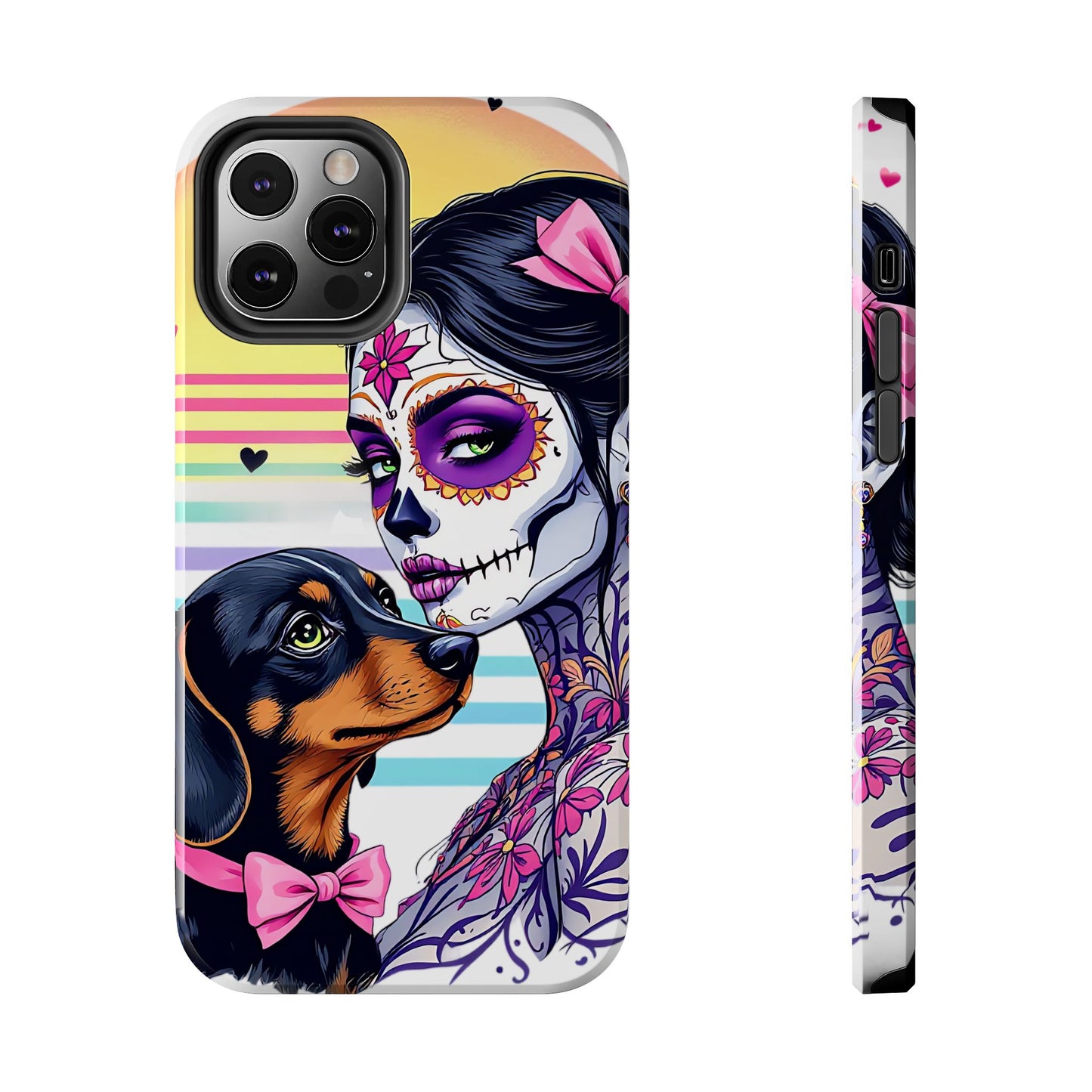 Cute Dachshund Phone Case Dog Lover Gift Tough Phone Cover Doxie Skull